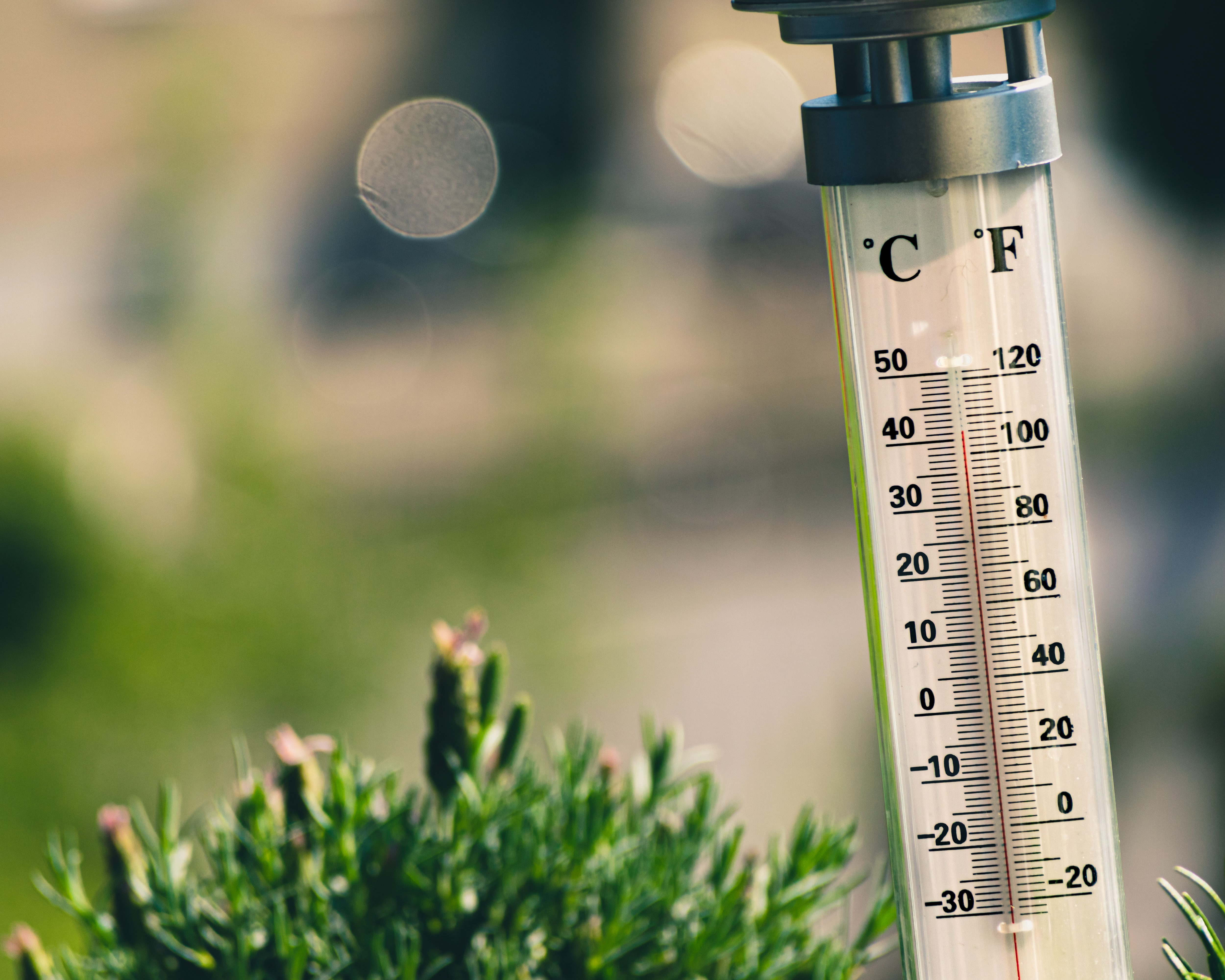 Ein Thermostat, welches 41 Grad Celcius beziehungsweise 103 Grad Fahrenheit anzeigt.